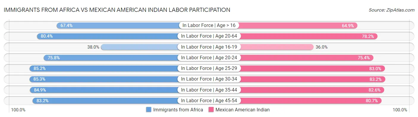 Immigrants from Africa vs Mexican American Indian Labor Participation