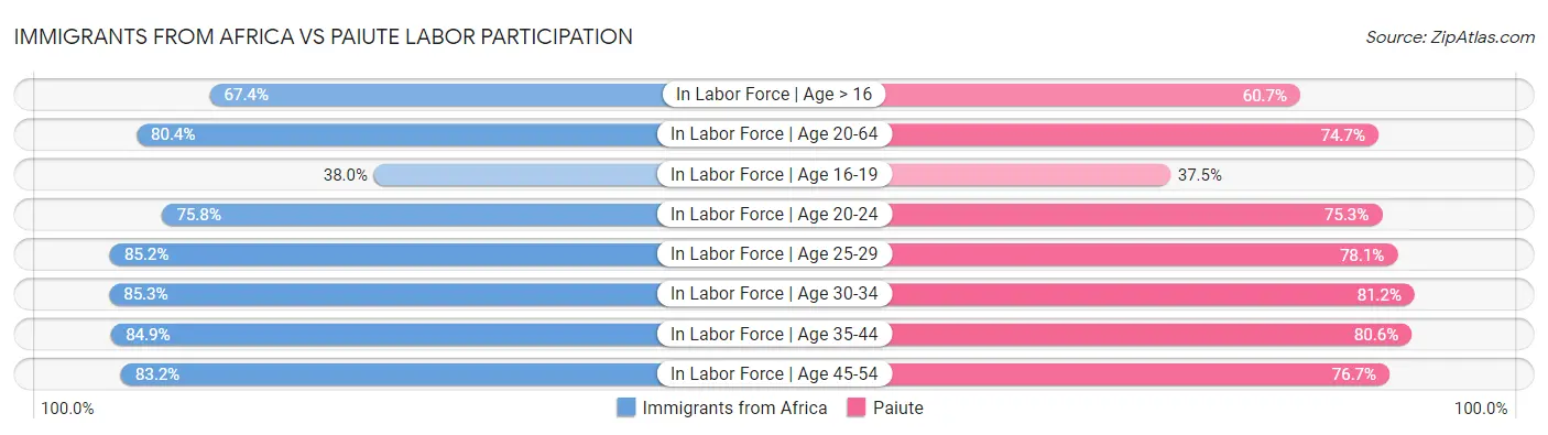 Immigrants from Africa vs Paiute Labor Participation
