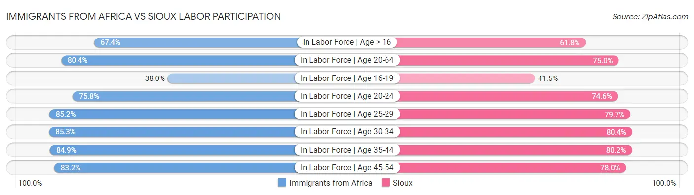 Immigrants from Africa vs Sioux Labor Participation
