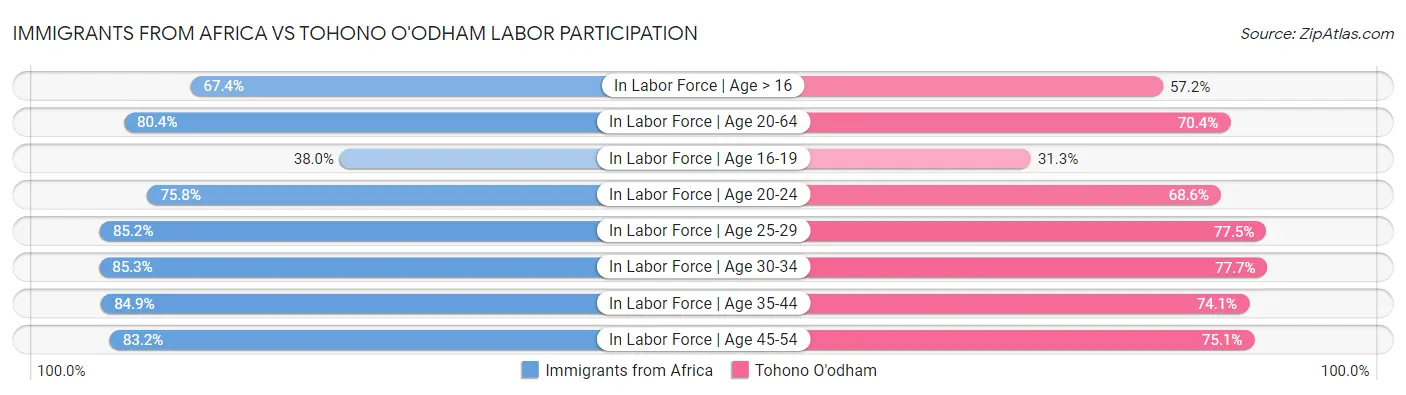 Immigrants from Africa vs Tohono O'odham Labor Participation