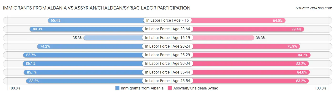 Immigrants from Albania vs Assyrian/Chaldean/Syriac Labor Participation