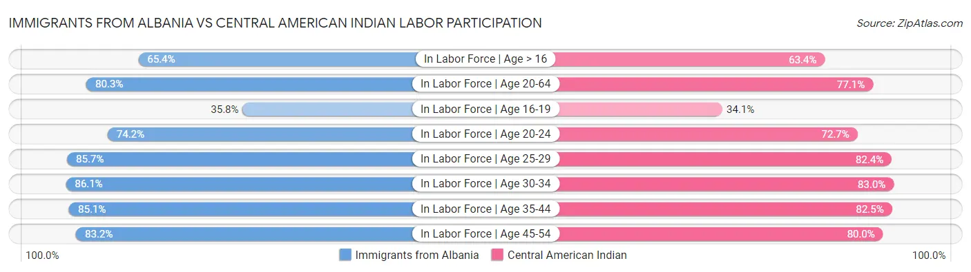 Immigrants from Albania vs Central American Indian Labor Participation