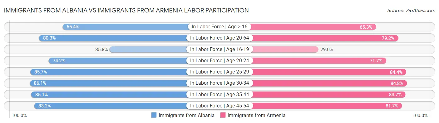Immigrants from Albania vs Immigrants from Armenia Labor Participation