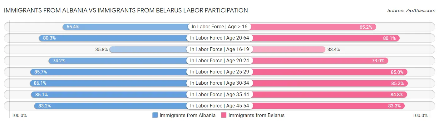 Immigrants from Albania vs Immigrants from Belarus Labor Participation