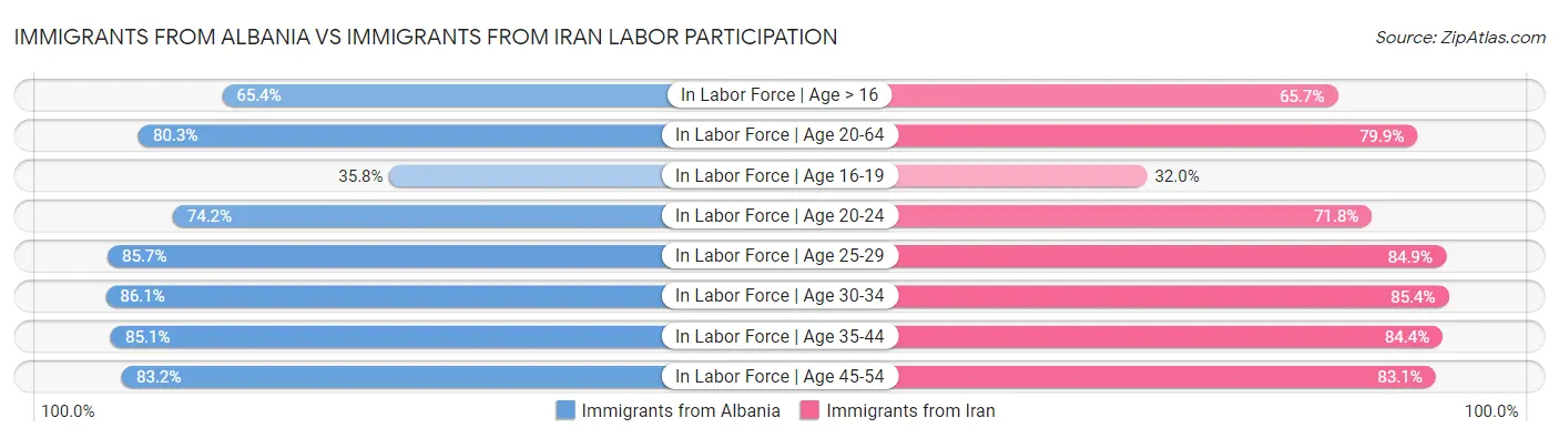 Immigrants from Albania vs Immigrants from Iran Labor Participation