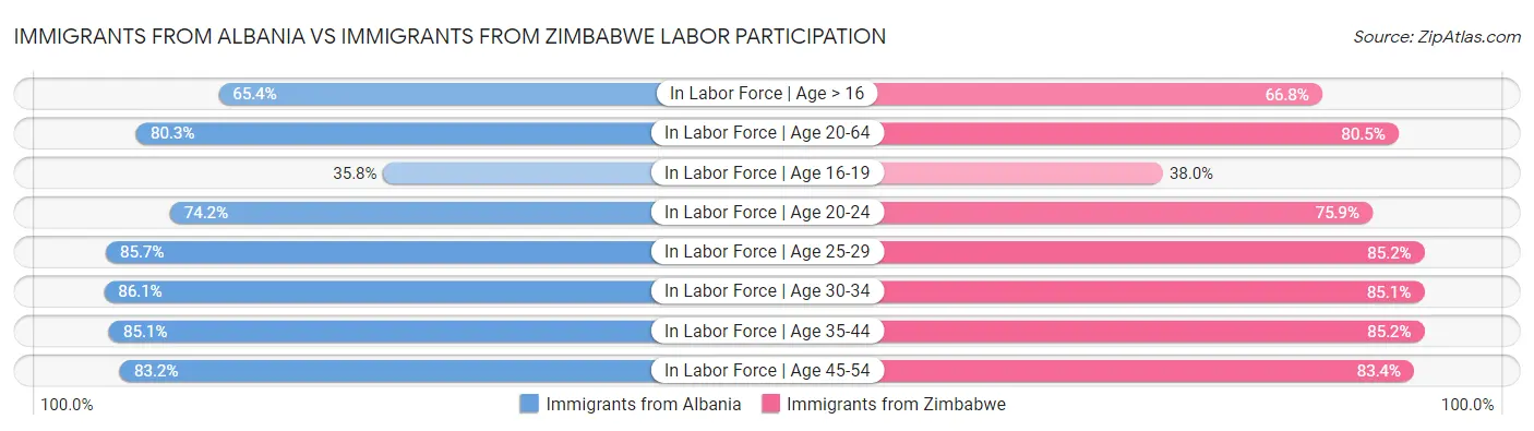 Immigrants from Albania vs Immigrants from Zimbabwe Labor Participation