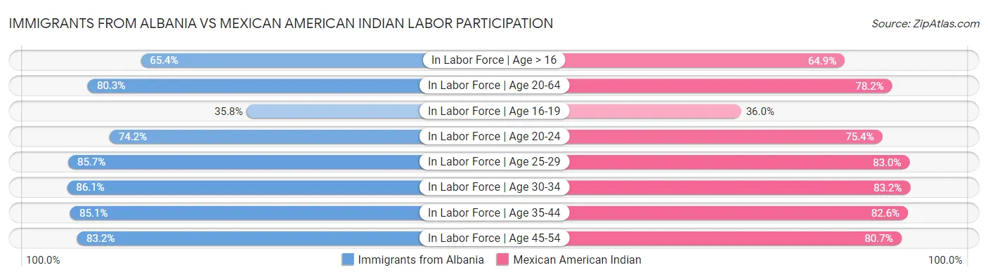 Immigrants from Albania vs Mexican American Indian Labor Participation