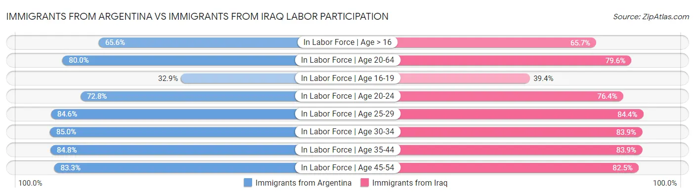 Immigrants from Argentina vs Immigrants from Iraq Labor Participation