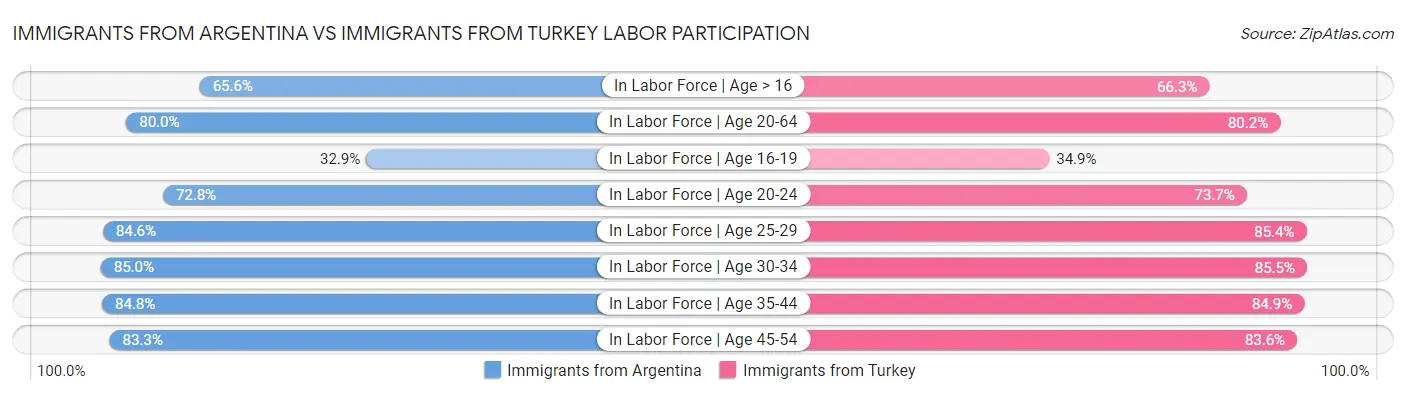 Immigrants from Argentina vs Immigrants from Turkey Labor Participation