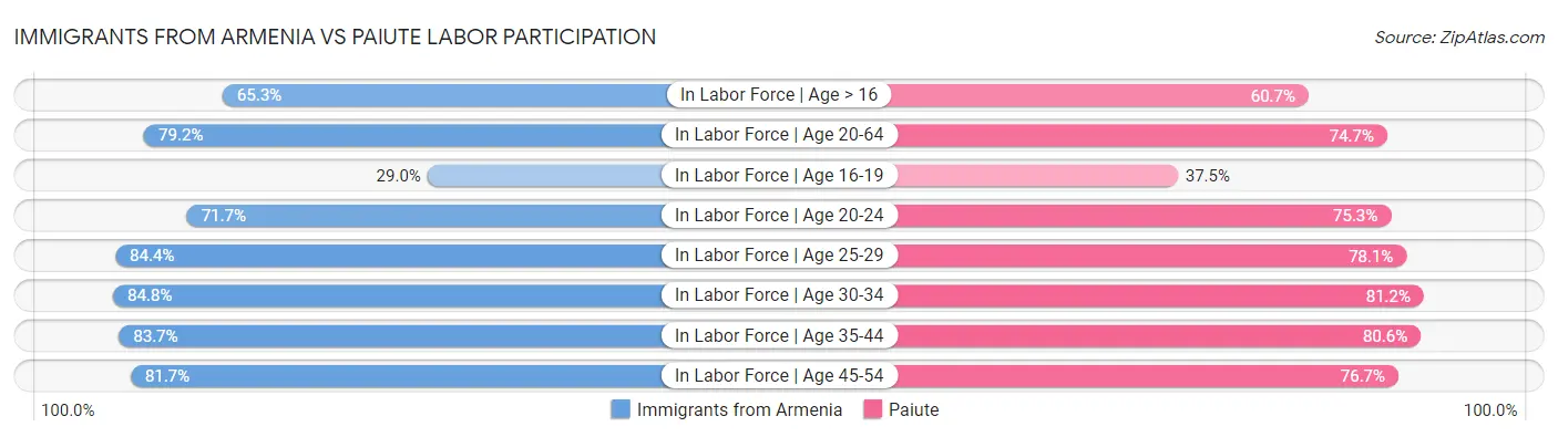 Immigrants from Armenia vs Paiute Labor Participation