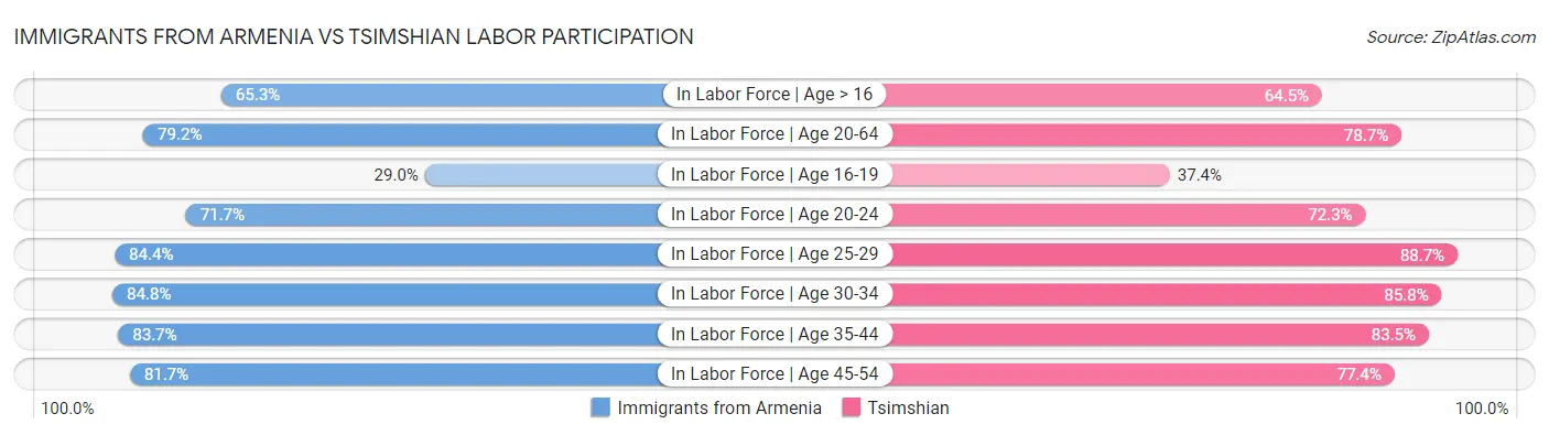 Immigrants from Armenia vs Tsimshian Labor Participation