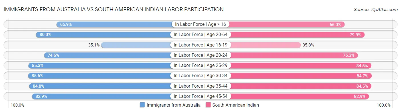 Immigrants from Australia vs South American Indian Labor Participation