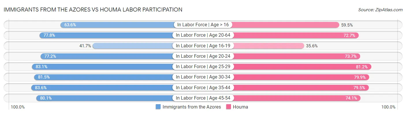 Immigrants from the Azores vs Houma Labor Participation