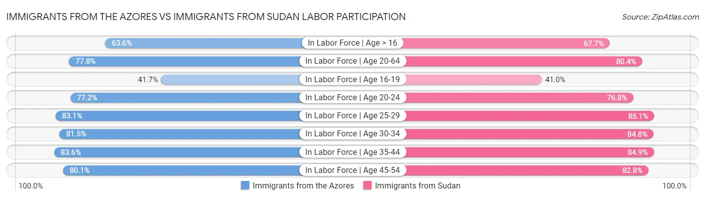 Immigrants from the Azores vs Immigrants from Sudan Labor Participation