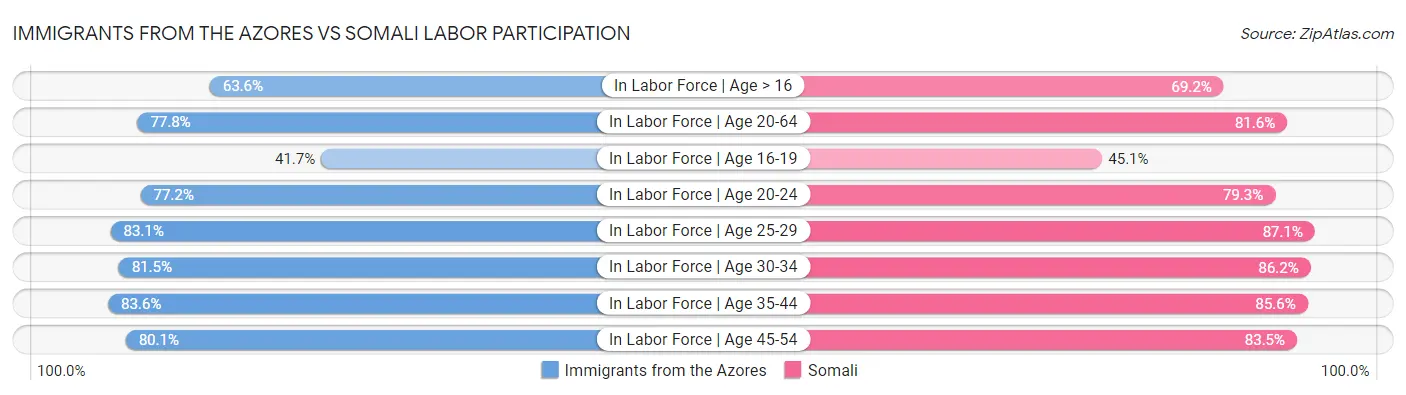 Immigrants from the Azores vs Somali Labor Participation