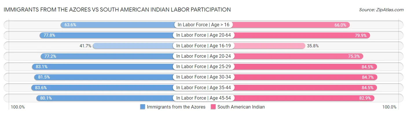 Immigrants from the Azores vs South American Indian Labor Participation