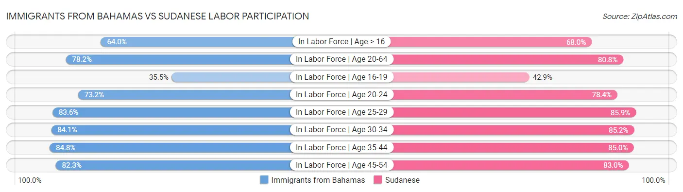 Immigrants from Bahamas vs Sudanese Labor Participation
