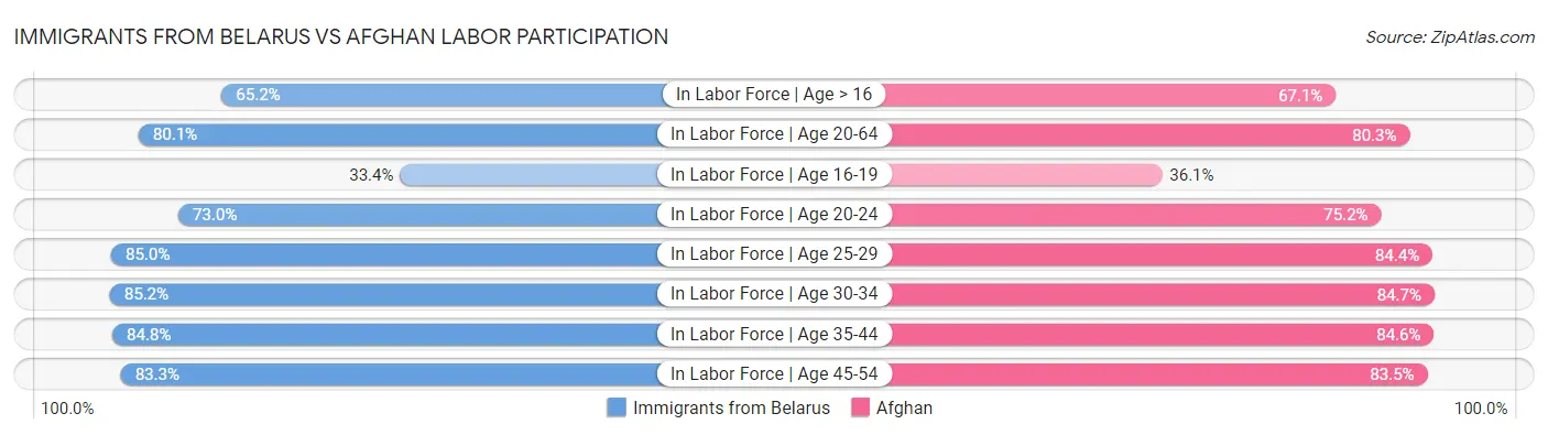 Immigrants from Belarus vs Afghan Labor Participation