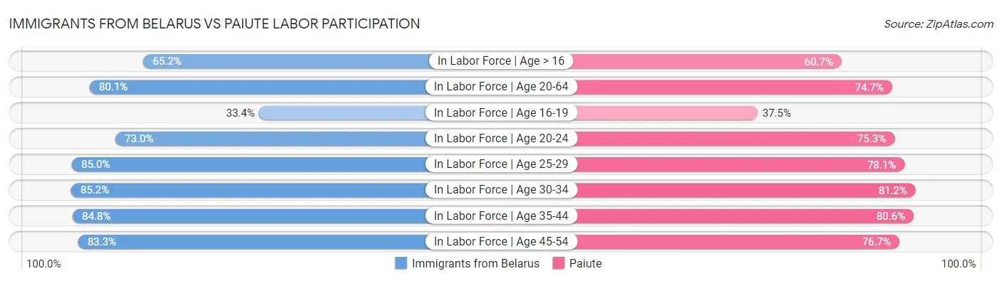 Immigrants from Belarus vs Paiute Labor Participation