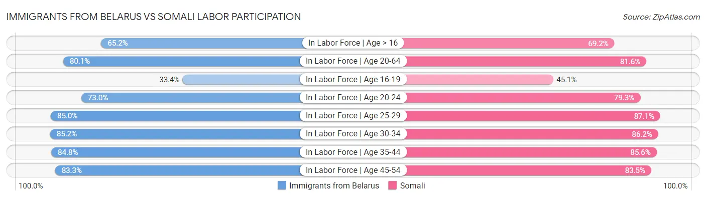 Immigrants from Belarus vs Somali Labor Participation