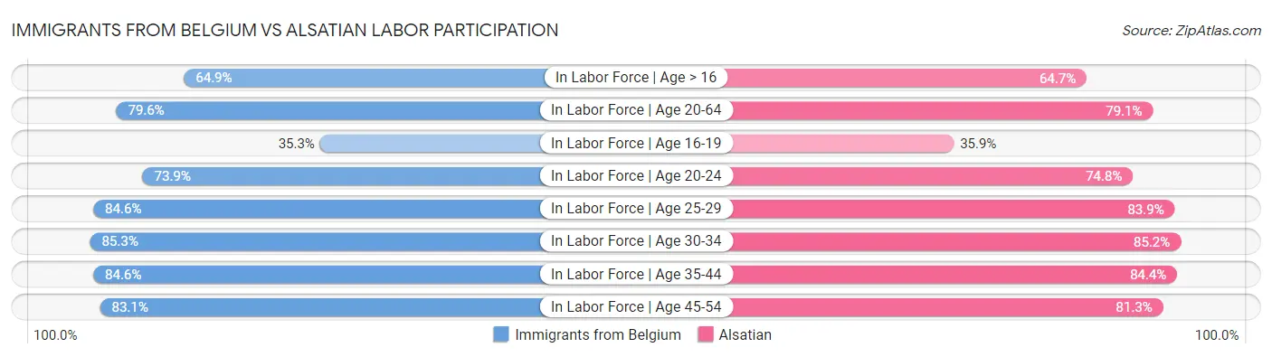 Immigrants from Belgium vs Alsatian Labor Participation