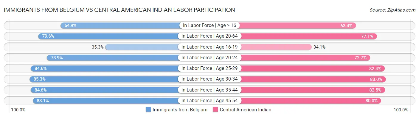 Immigrants from Belgium vs Central American Indian Labor Participation