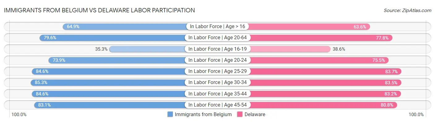 Immigrants from Belgium vs Delaware Labor Participation