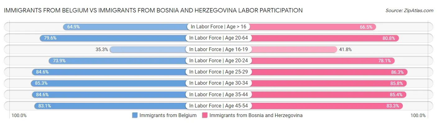Immigrants from Belgium vs Immigrants from Bosnia and Herzegovina Labor Participation