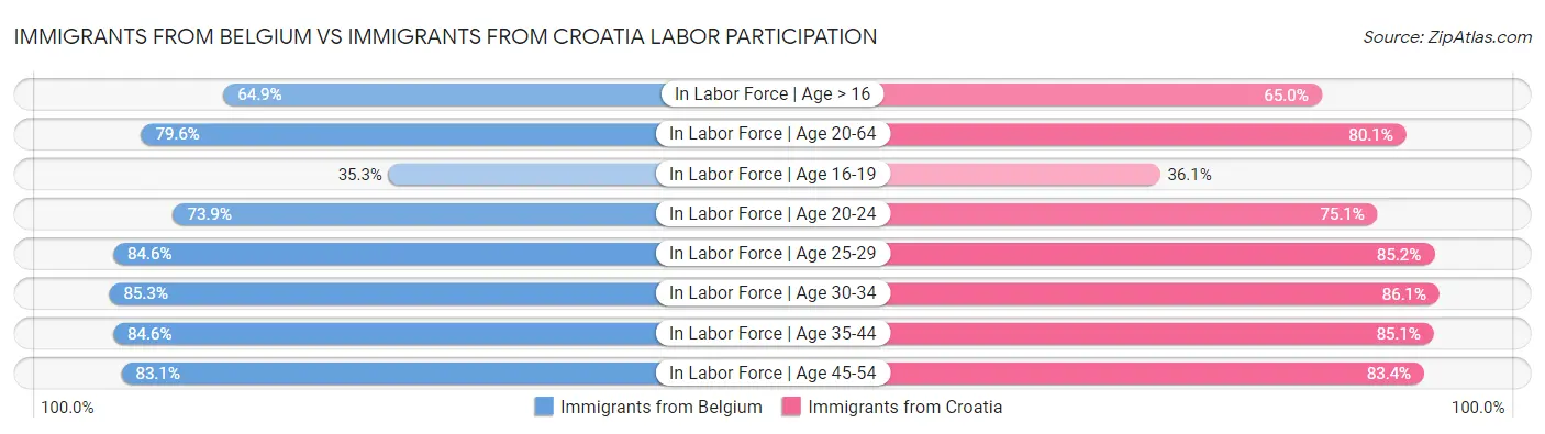 Immigrants from Belgium vs Immigrants from Croatia Labor Participation