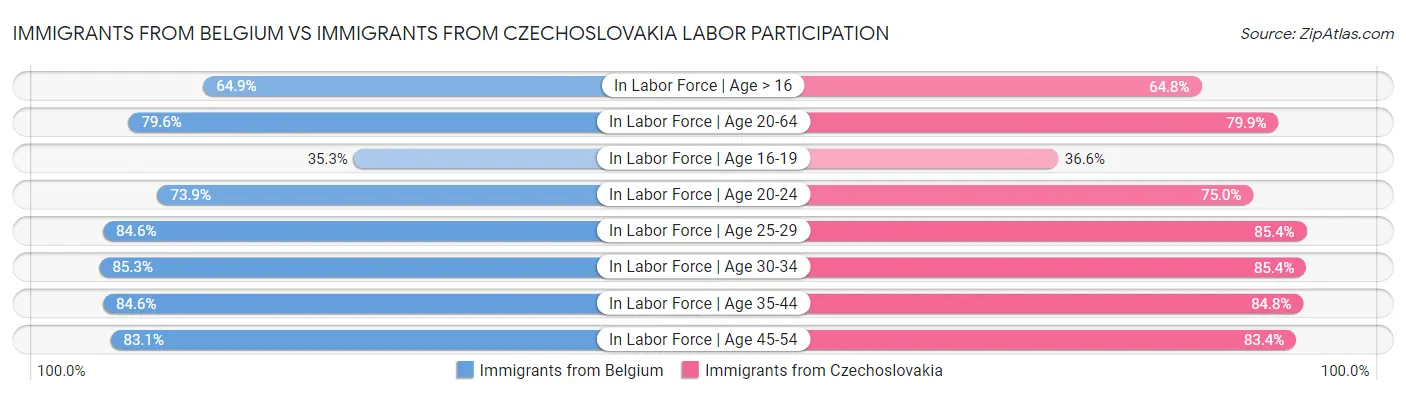 Immigrants from Belgium vs Immigrants from Czechoslovakia Labor Participation
