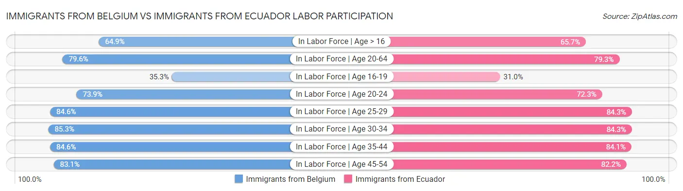 Immigrants from Belgium vs Immigrants from Ecuador Labor Participation
