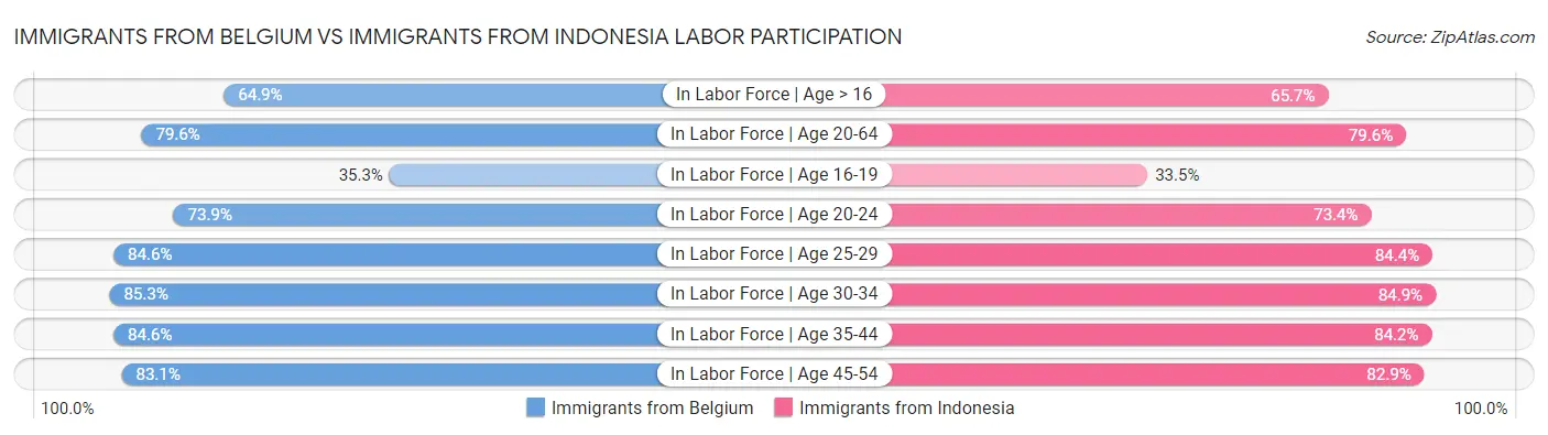 Immigrants from Belgium vs Immigrants from Indonesia Labor Participation