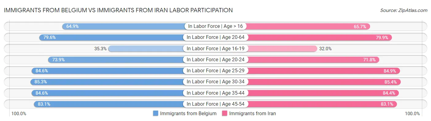 Immigrants from Belgium vs Immigrants from Iran Labor Participation