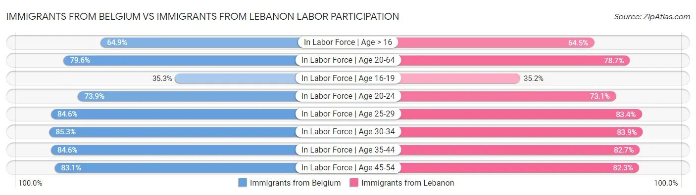 Immigrants from Belgium vs Immigrants from Lebanon Labor Participation
