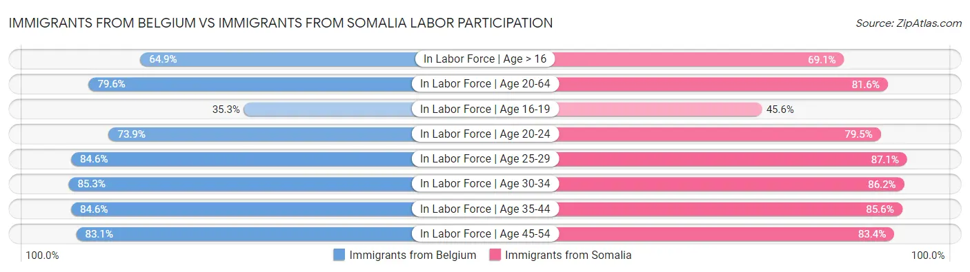 Immigrants from Belgium vs Immigrants from Somalia Labor Participation