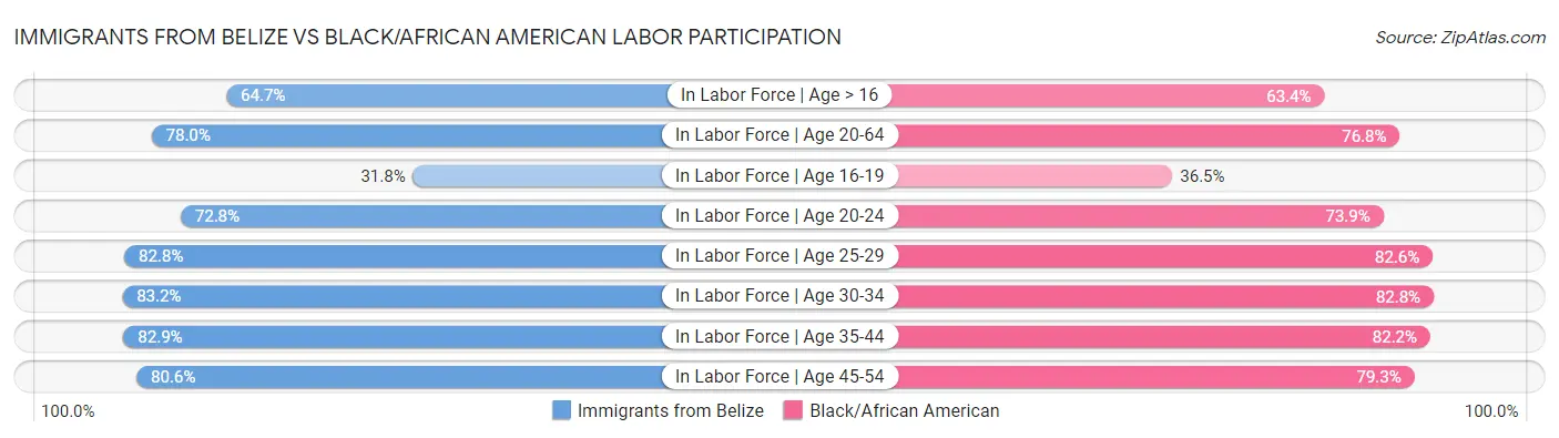 Immigrants from Belize vs Black/African American Labor Participation