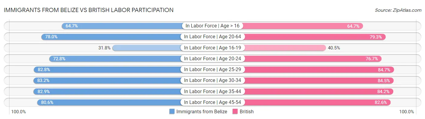 Immigrants from Belize vs British Labor Participation