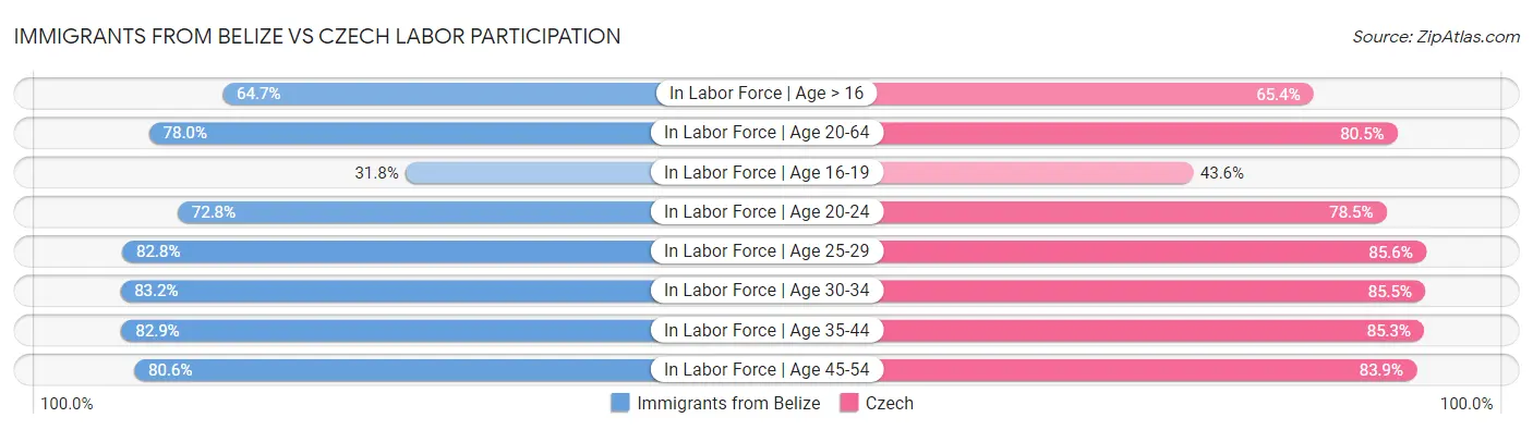 Immigrants from Belize vs Czech Labor Participation