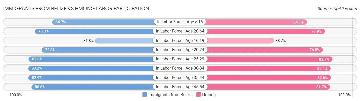 Immigrants from Belize vs Hmong Labor Participation