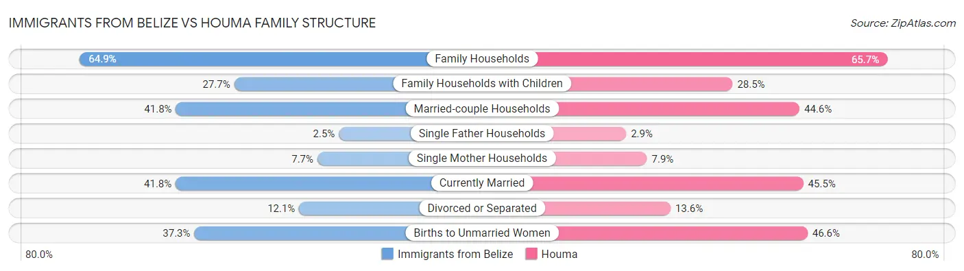 Immigrants from Belize vs Houma Family Structure