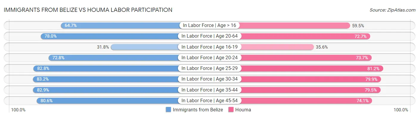 Immigrants from Belize vs Houma Labor Participation