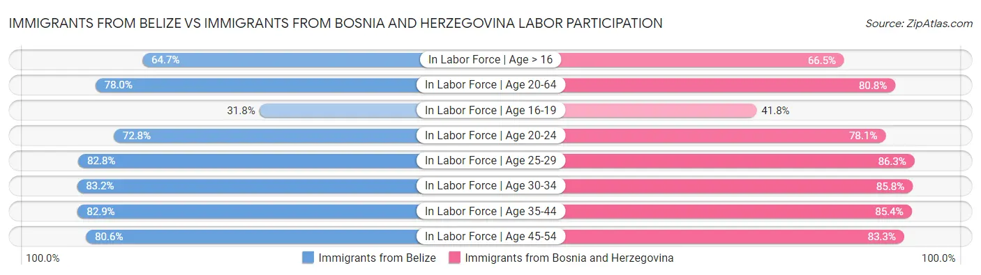 Immigrants from Belize vs Immigrants from Bosnia and Herzegovina Labor Participation