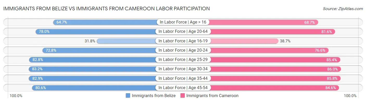 Immigrants from Belize vs Immigrants from Cameroon Labor Participation
