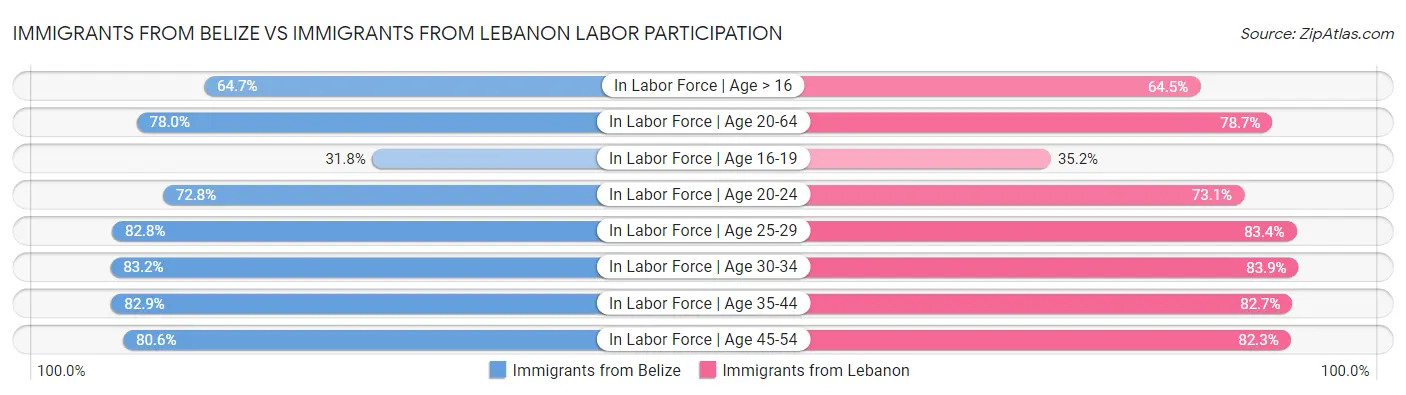 Immigrants from Belize vs Immigrants from Lebanon Labor Participation