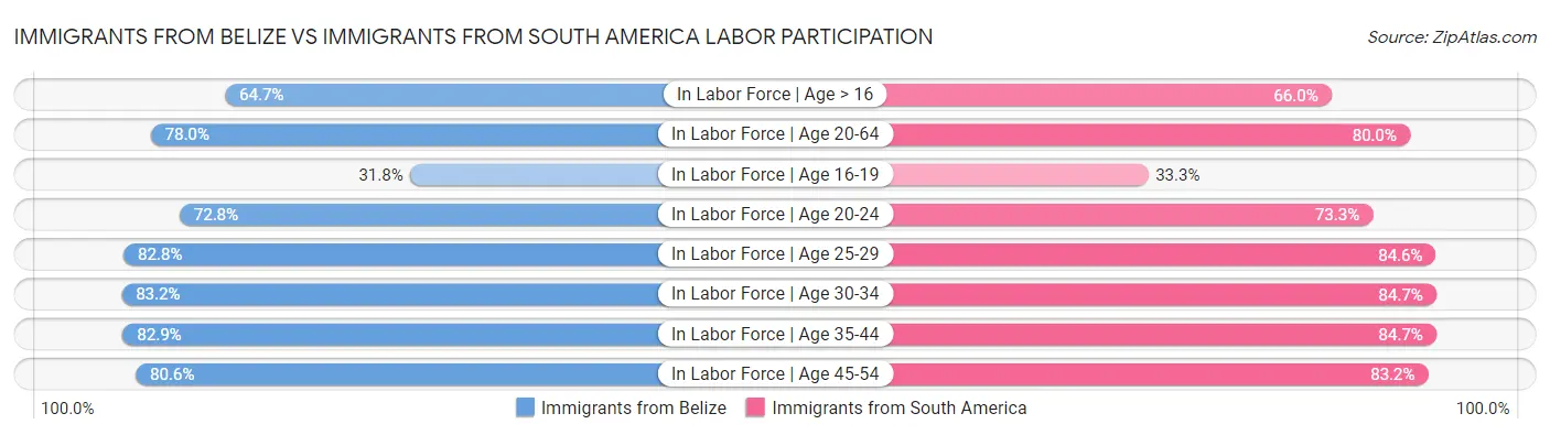 Immigrants from Belize vs Immigrants from South America Labor Participation
