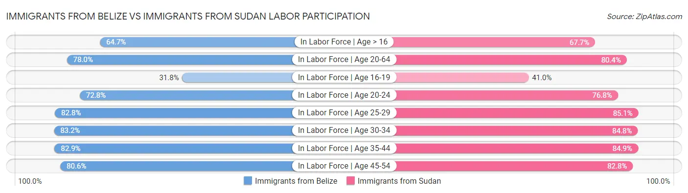 Immigrants from Belize vs Immigrants from Sudan Labor Participation