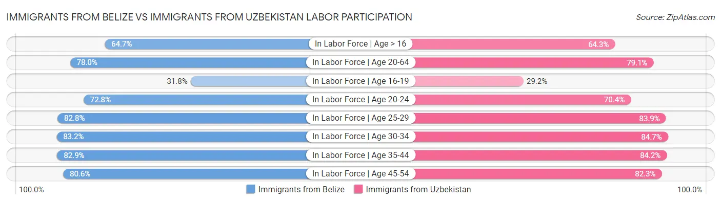 Immigrants from Belize vs Immigrants from Uzbekistan Labor Participation