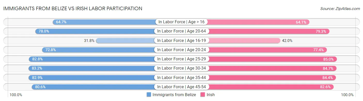 Immigrants from Belize vs Irish Labor Participation