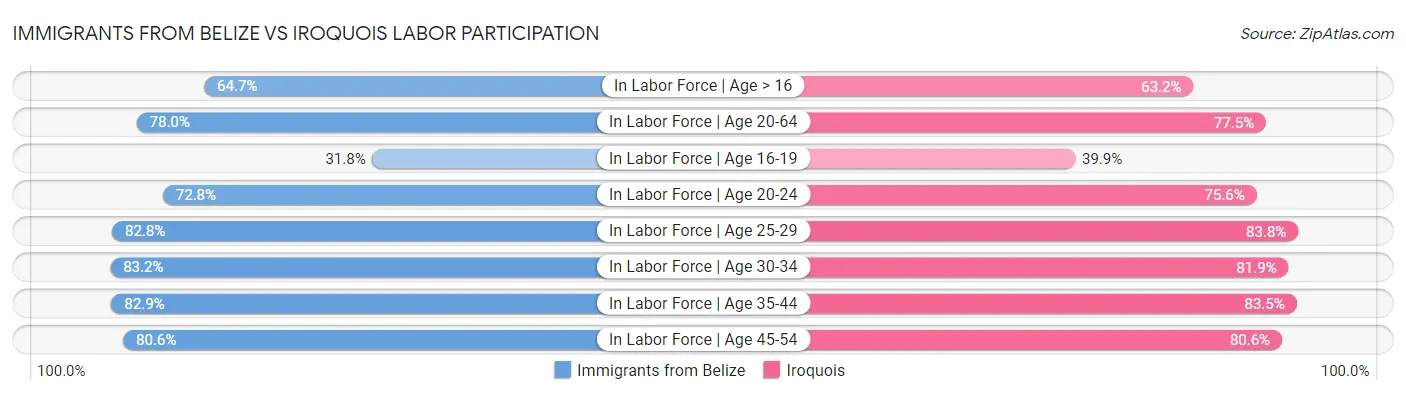 Immigrants from Belize vs Iroquois Labor Participation