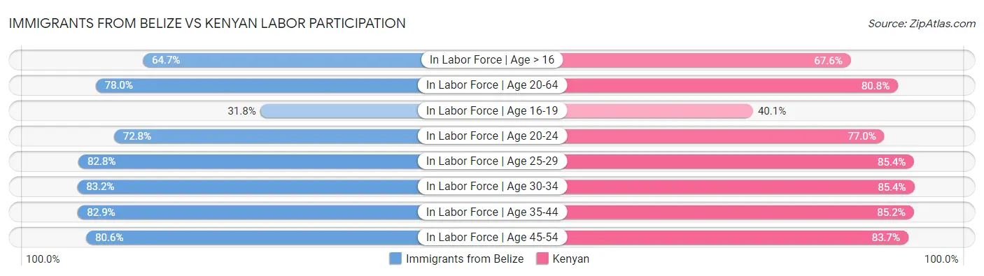Immigrants from Belize vs Kenyan Labor Participation